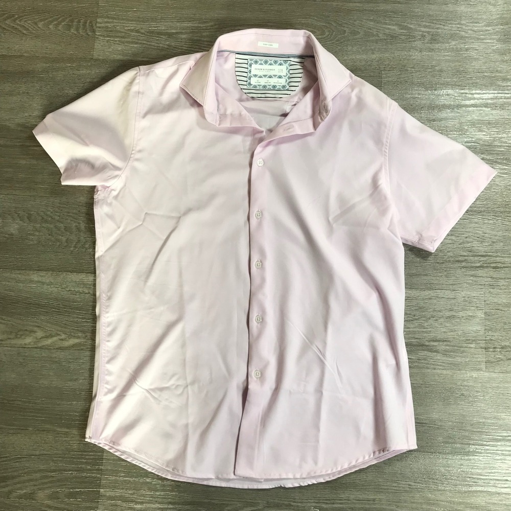 Denim & Flower Ricky Singh Mens Small Pink Short Sleeve Button Shirt Easy Care